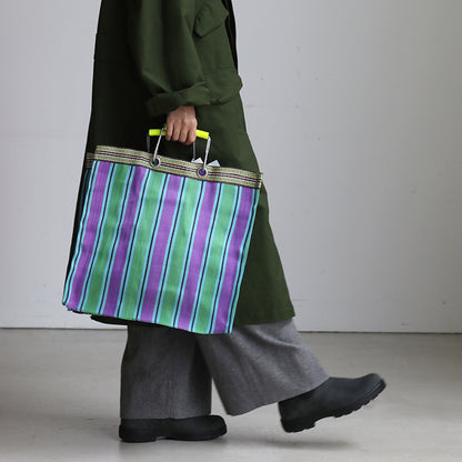 Recycled Plastic Stripe Bag GreenxPurple