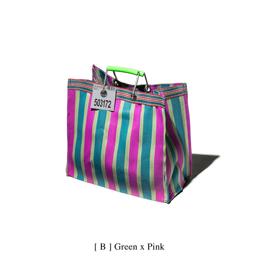 Recycled Plastic Stripe Bag GreenxPink