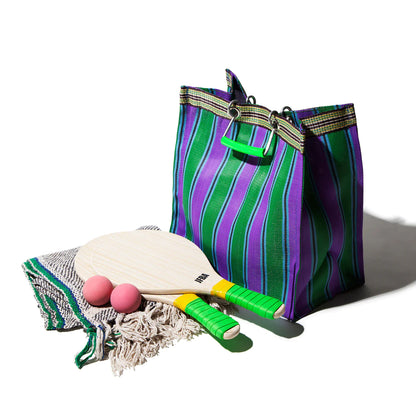 Recycled Plastic Stripe Bag GreenxPurple